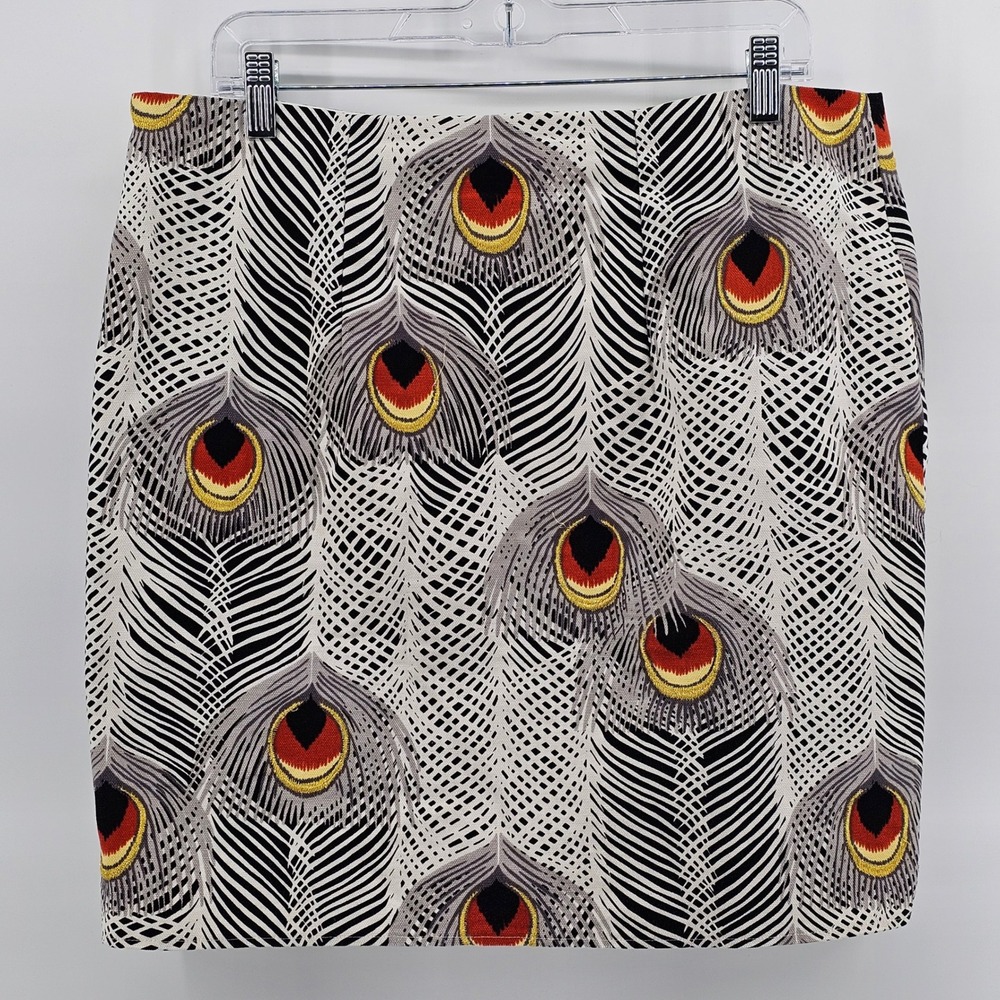Sevier Skirts Pencil Skirt Womens XL?? White Black Peacock Feather Print Custom - Picture 2 of 5